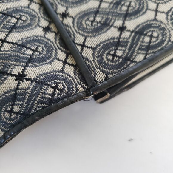 Anna Sui Wallet Clutch Gray Black Envelope Leather Canvas Boho Geometric Large - Picture 10 of 12